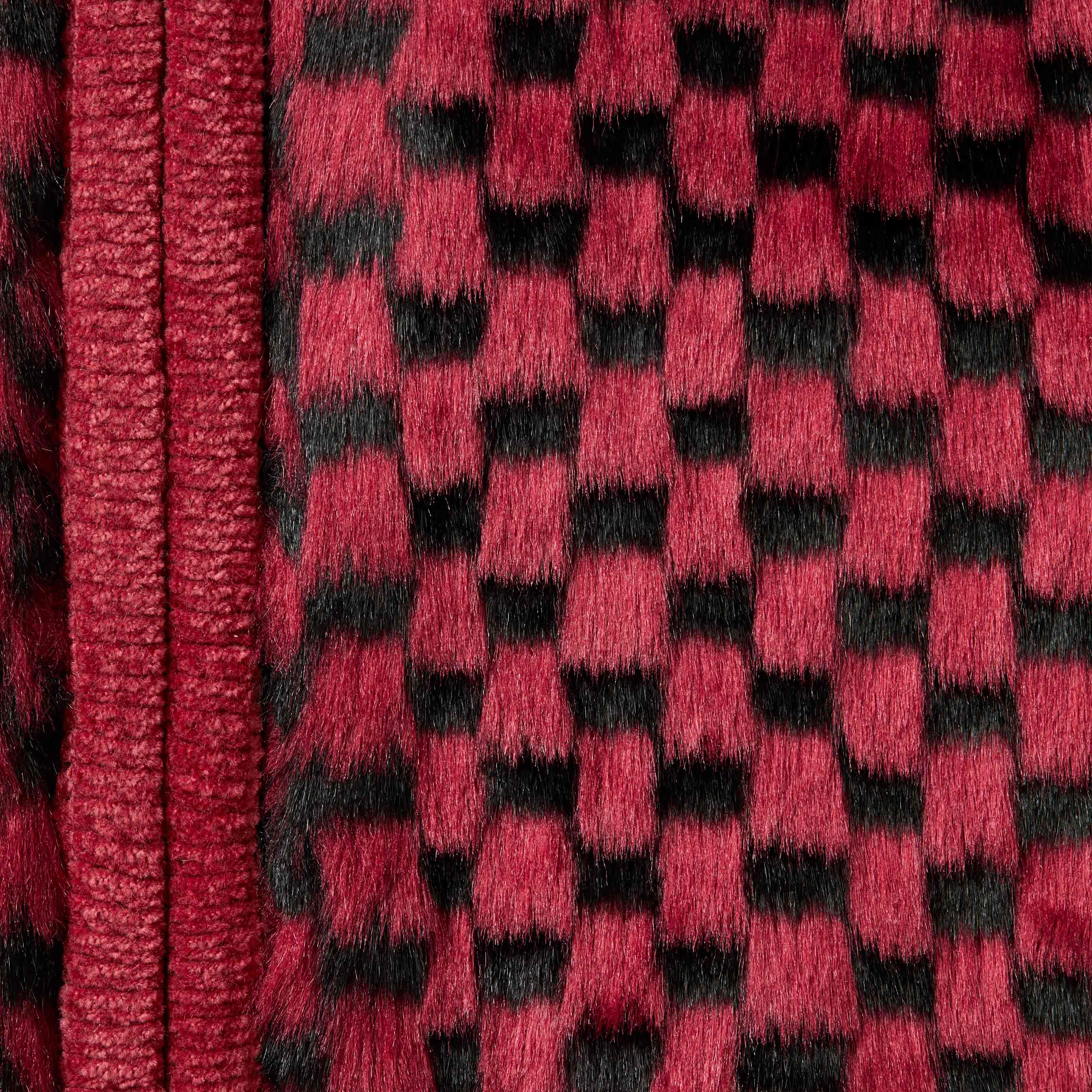 Checkerboard Faux Fur Zip Up Hooded Sweater view 6